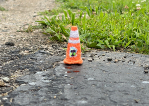 Needle felted Tangible Co-op traffic cone